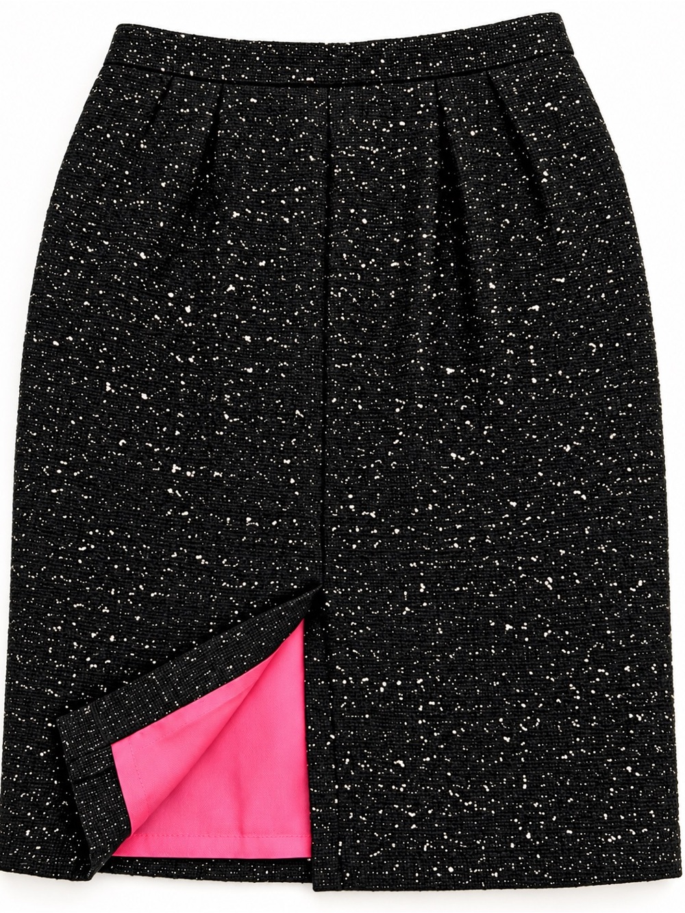 Spiegel Black Silver Metallic Wool Blend Pencil Skirt Pink Lining Size 4.